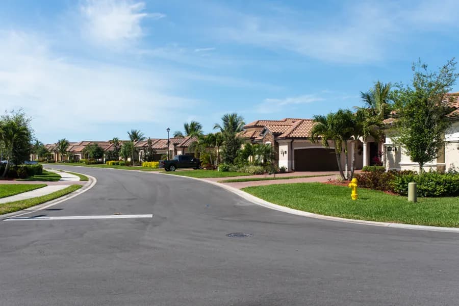 A quiet suburban street lined with houses